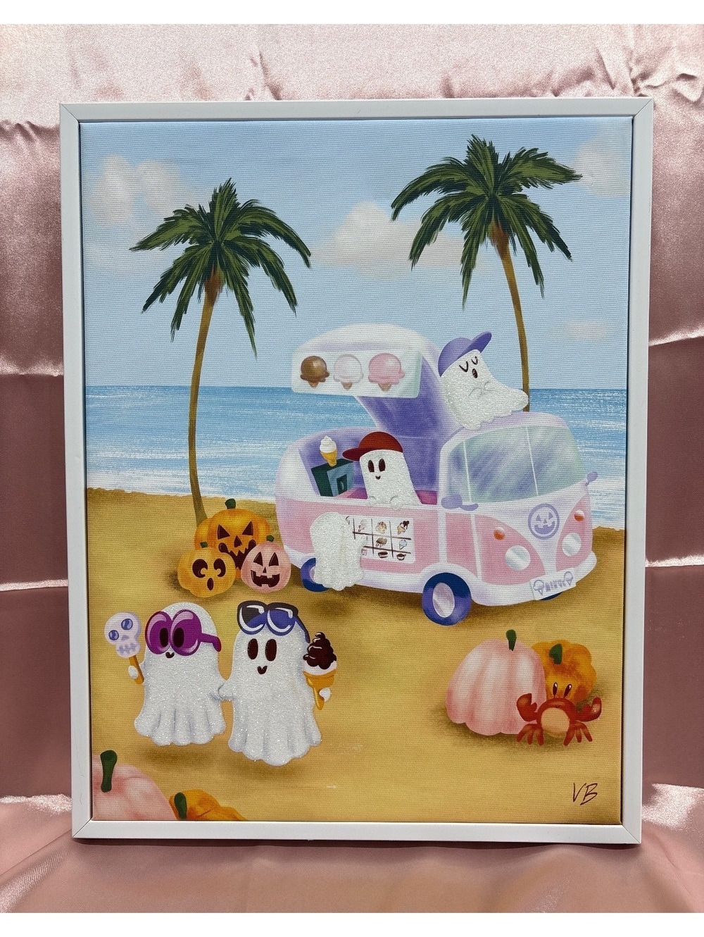 Colleen Karis Summerween Canvas Print with Ghosts Pumpkins and Beach 11x1.25x14”